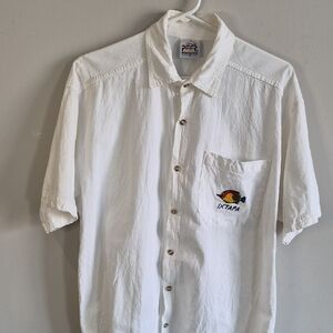 White Short-Sleeve Embroidered Pocket Button-Down Shirt